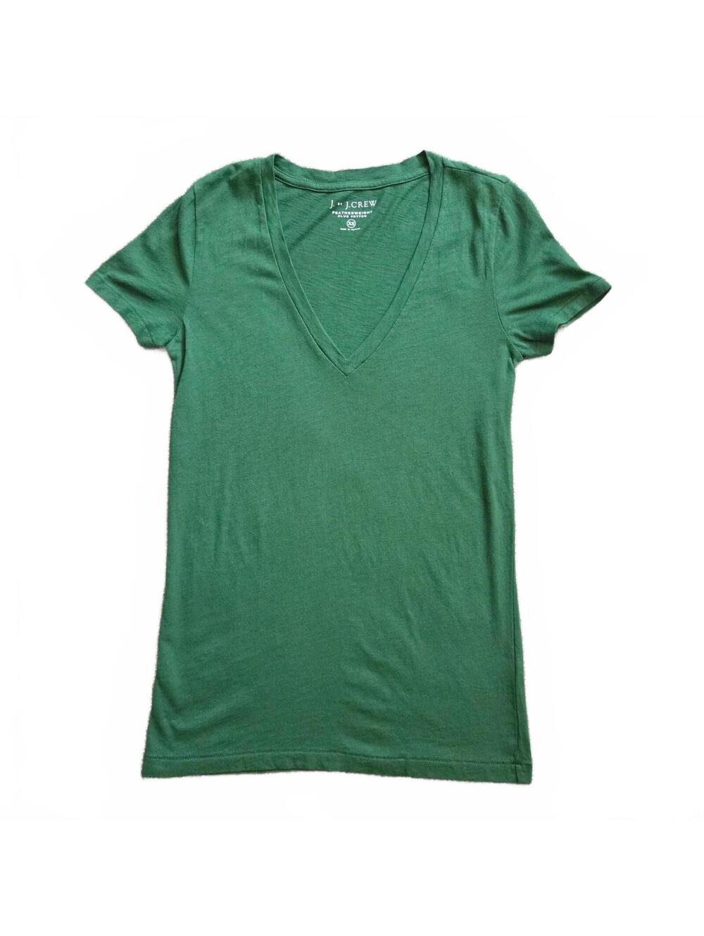 J. Crew Featherweight Slub Cotton Green V-Neck T-Shirt XS
